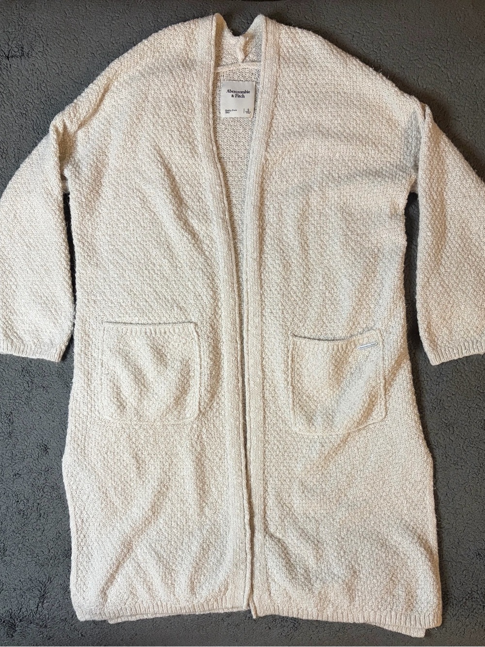 Abercrombie & Fitch Cream Bouclé Open-Front Cardigan